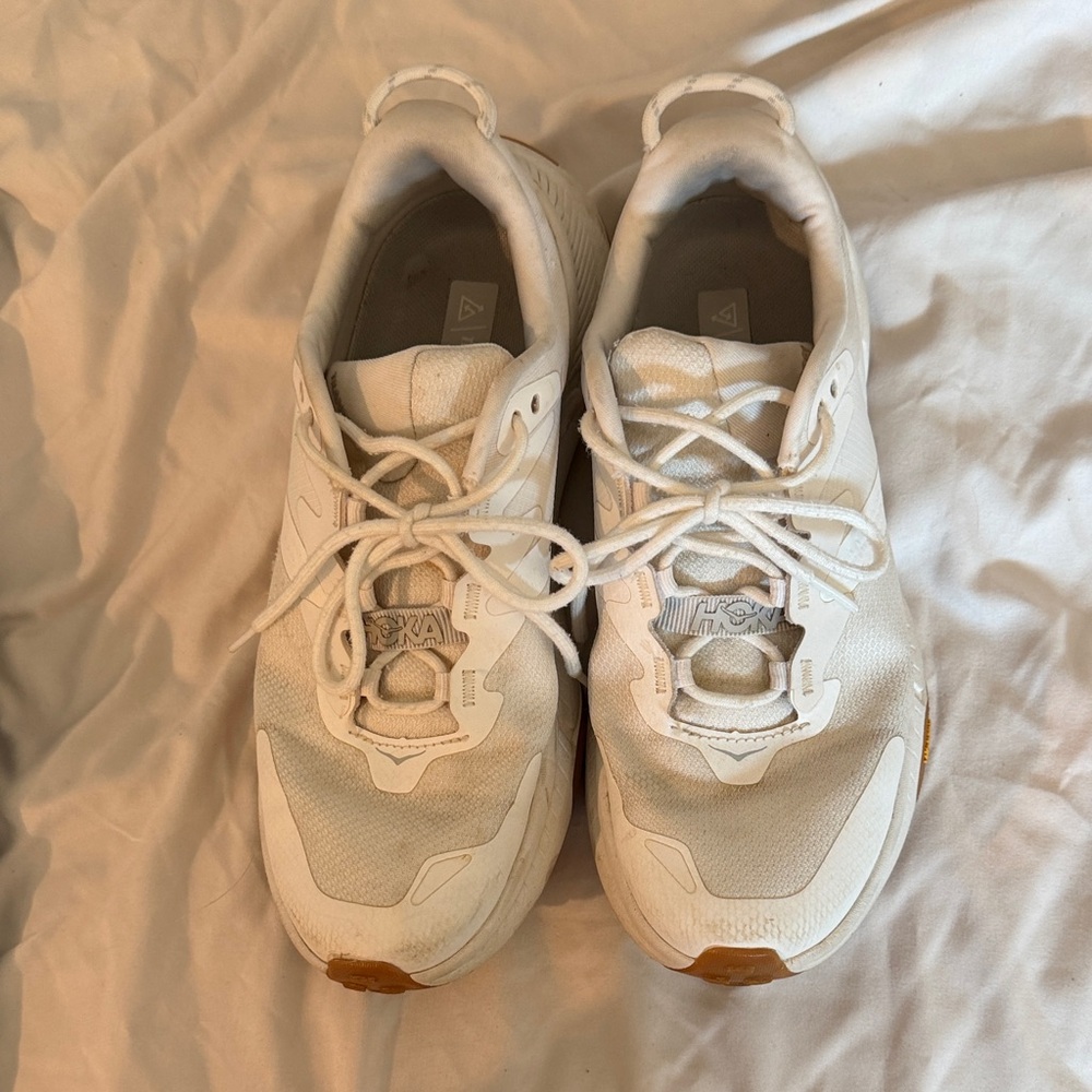 Hoka White and Tan Running Shoes
